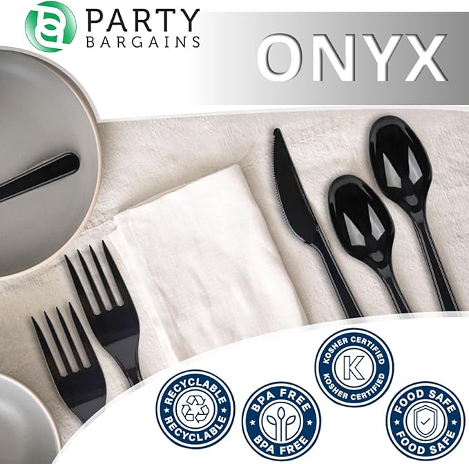 Party Bargains Disposable Cutlery set, Onyx Design, 360 Pieces: 180 Forks, 120 Spoons, 60 Knives