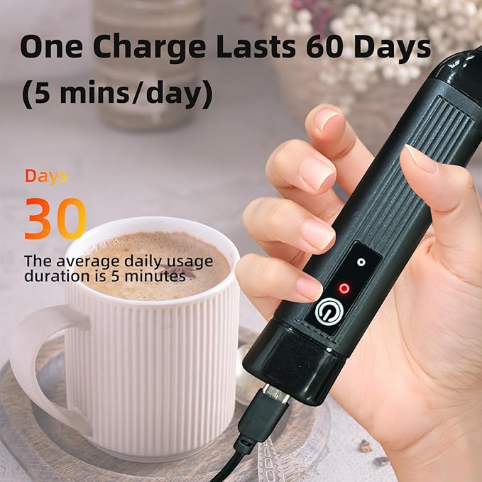 Rechargeable Milk Frother Handheld, 3 Speeds Electric Coffee Mixer Wand with Stainless Steel Whisk for Hot Chocolate, Eggs, Latte, Cappuccino (Black)