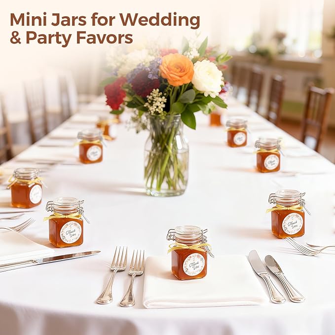 ComSaf 4 oz Glass Jars with Lid, Set of 6 Mini Airtight Glass Jars, Spice Jars, Small Mason Jar, Canning Jar Square with Seal Wire Clip Fastening, Labels & Funnels for Jam, Honey, Kitchen, Wedding