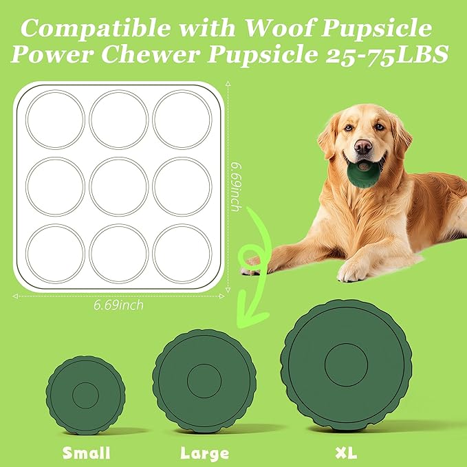 9Cavities Silicone Dog Treat Mold for Woof Pupsicle & Power Chewer Pupsicle, Frozen Dog Treat Molds for Making Refill Treats, Reusable Treat Tray for The Pupsicle Toy 25-75lbs (Large)