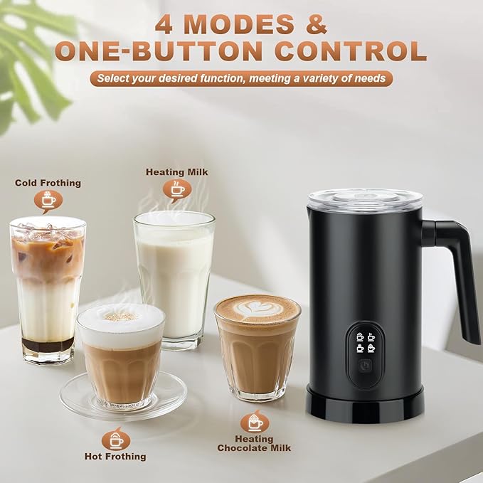 Electric Milk Steamer, 4-in-1 Function Milk Frother, Automatic Hot and Cold Foam Maker & Milk Warmer for Latte, Cappuccinos, Macchiato, Hot Chocolate