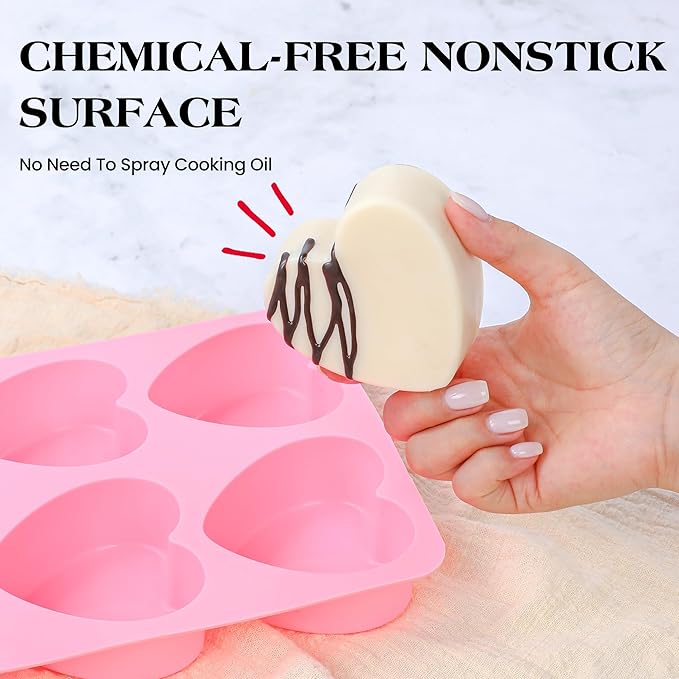 3 Inch Heart Shaped Silicone Molds for Chocolate, Candy, Gummy, Soap (Set of 2, Pink)