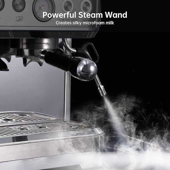 15 Bar Express Espresso Machine with Built-in Grinder,Stainless Steel Semi Automatic Espresso Maker,Dual PID Control, 80oz Water Tank,Heating, Milk Frother & Auto-Cleaning,for Lattes and Cappuccinos