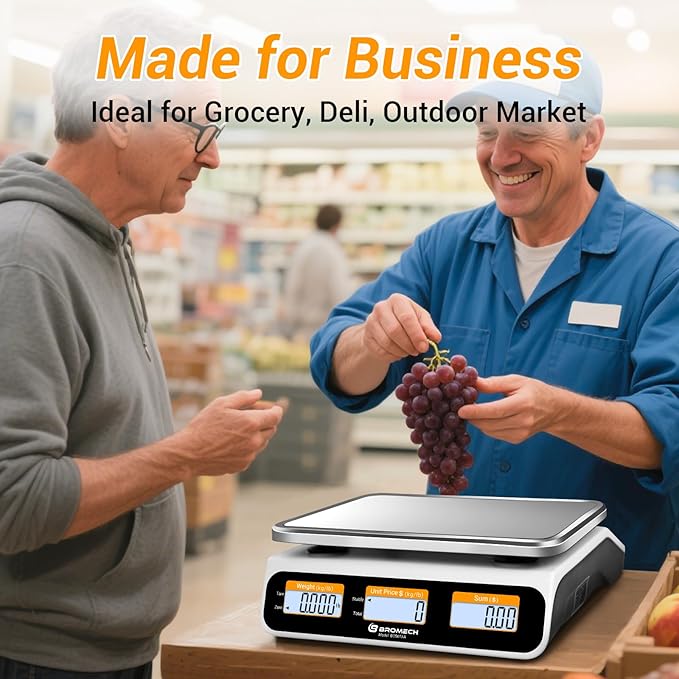 Commercial Kitchen Scale 66LB/30KG, Dual Upgrade LCD Display, Digital Price Computing, 5g Precision, Stainless Steel Pan for Produce, Meat, Food, Ideal for Farmers Market, Deli, Retail Outlets