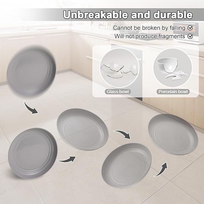 12 Pcs Unbreakable Deep Dessert Plates Set, 8 inch Reusable Plastic Wheat Straw Plates, Microwave and Dishwasher Safe Plate for Kitchen, Lightweight Plate for Dessert, BPA Free, Dark Gray