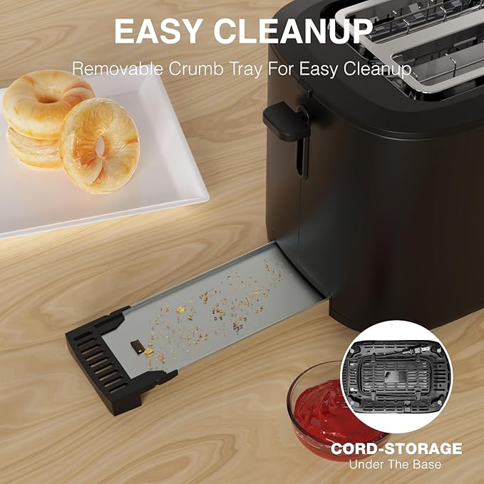 Toaster 4 Slice Long Extra Wide Slot 1.5" with Countdown Timer, 6 Browning Settings, Built-in Warming Rack, Bagel/Cancel/Defrost Functions, Removable Crumb Tray-Matteblack