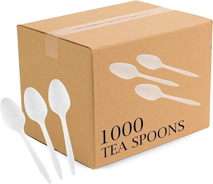 Plasticpro Cutlery Plastic Teaspoons Medium Weight Disposable Silverware White (1000 Count)