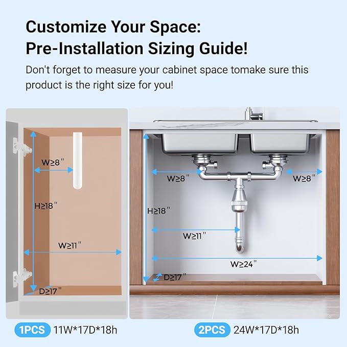 2 Pack Under Sink Organizer and Storage, Metal Under Kitchen Sink Organizer, Slide Out Bathroom Organizers and Storage, Undersink Organizers for Kitchen Bathroom Cabinet