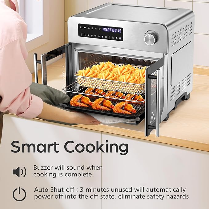 OSTBA French Door Air Fryer Toaster Oven Combo, Airfryer Convection Oven Countertop 10-in-1 Combo, 30% Faster 90% Less Oil, 102 Recipes & 7 Accessories Included 24 QT Stainless Steel