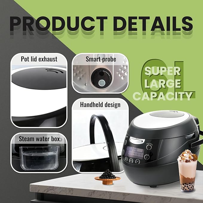 6L Boba Maker Machine, Automatic Commercial Boba Cooker with Even Heat Distribution, Intelligent Tapioca Cooker, for Milk Tea Stores Restaurants Dessert Stores Lounge Bars