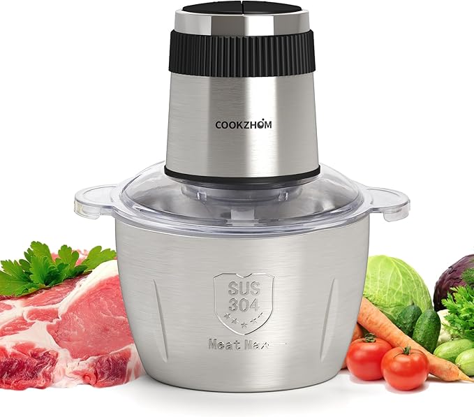 Food Processor,Electric Food Chopper with 500W Stainless Steel Motor & 2 Sharp Blade Sets, 12-Cup Stainless Steel Bowl for Meat, Vegetables, Fruits and Nuts