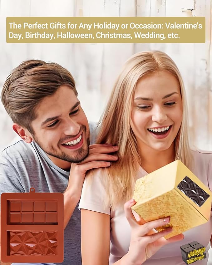 Silicone Chocolate Bar Mold, 1 Inch Deep, Large Candy Mould for Stuffed Bars and Fillings, 2 Pcs