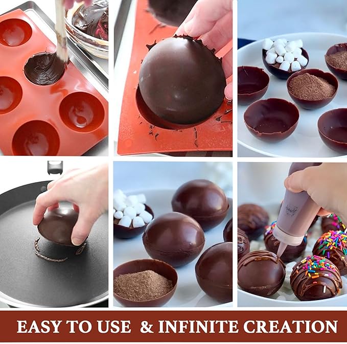 Hot Chocolate Cocoa Bomb Molds Hemisphere Silicone 2 Inch 4 Pack, Semi Ball Mould 6 Cavity Large Circular, BPA Free Non-Stick Half Sphere Holiday Valentine DIY Cake Jelly Dome Mousse