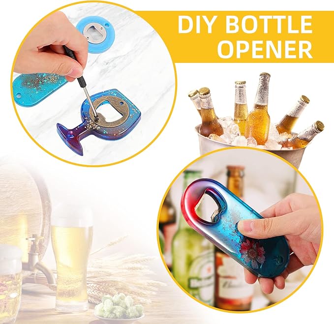 DIY Bottle Opener Inserts - Stainless Steel, Silver Resin Kits (50 Set)