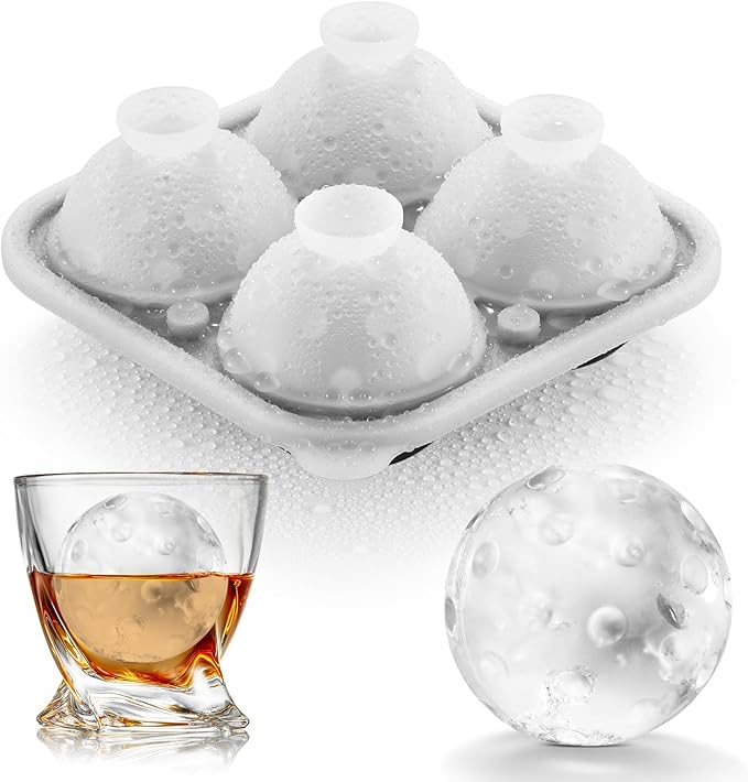 Novelty Pickleballs Gifts Ball Ice Maker Mold, 2.2" Large Sphere Round Ice Cube Mold for Cocktails, Whiskey, Bourbon Chilling, 4 Hole Fun Shapes Big Silicone Circle Ice Cube Trays