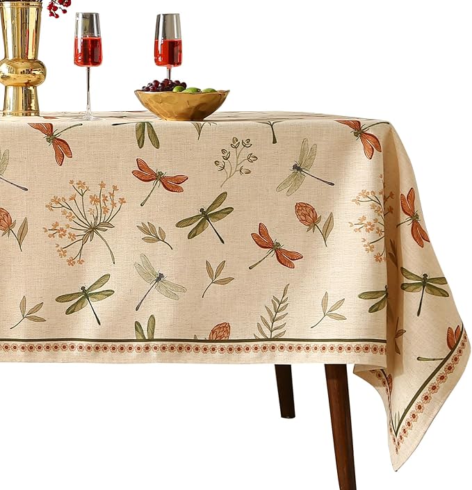 ISAENNE Designer Floral Linen Long Rectangle Tablecloth,French Off White Elegant Table Cloth,Washable Home Decor Tablecloths for Dining Thanksgiving Kitchen Christmas,63"*94"-Grace B