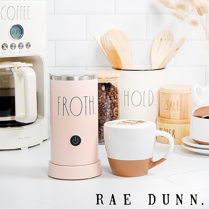 Rae Dunn Electric Milk Frother Steamer -Stylish Automatic Milk Steamer and Frother, Milk Warmer, Hot and Cold Foam Maker for Coffee, Latte, Cappuccino, Macchiato - 550 Watt (Blush)