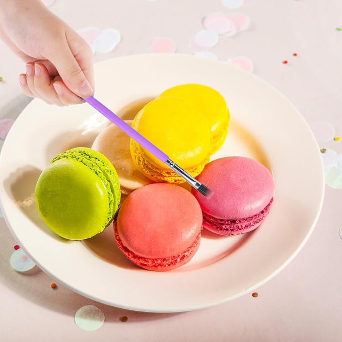 9 Pieces Candy Cookie Decoration Brush Cake Decorating Brushes Tools Set Cakes Pastry Baking Brushes Paint Brush Stainless Steel Straight Curved Tip for Baking Fondant DIY Cake Sugar(Purple Color)