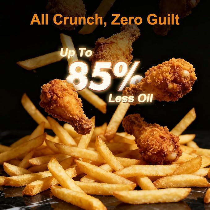 Fullwill Air Fryer with Viewing Window 6QT,5-in-1 Multi-Function(Air Fry,Roast,Bake,Reheat,Dehydrate) plus 7 One-Touch Presets for Wings,Fries,Steak and More,85% Less Oil Cooking for Families
