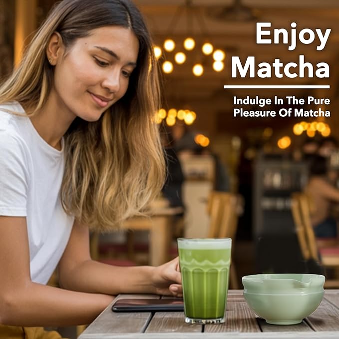 7 Pcs Matcha Whisk Set, Perfect Matcha Kit for Matcha Lovers Includes Ceramic Bowl, Bamboo Whisk, Holder, Scoop, Sifter & Cloth