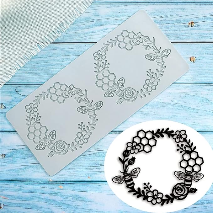 Silicone Molds 3D Hollow Leaf Chocolate Molds Honeycomb Bee Candy Mold Flower Pattern Fondant Mold Cake Topper Sugar Craft Decoration (L_Bee_10.4 * 4.6 * 0.12inch)