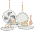ESLITE LIFE Frying Pans Set with Lids Nonstick Skillets Set Egg Omelette Pans, Healthy Ceramic Coating Cookware Chef's Pan, Compatible with All Stovetops, PFOA Free (White,7-Piece)