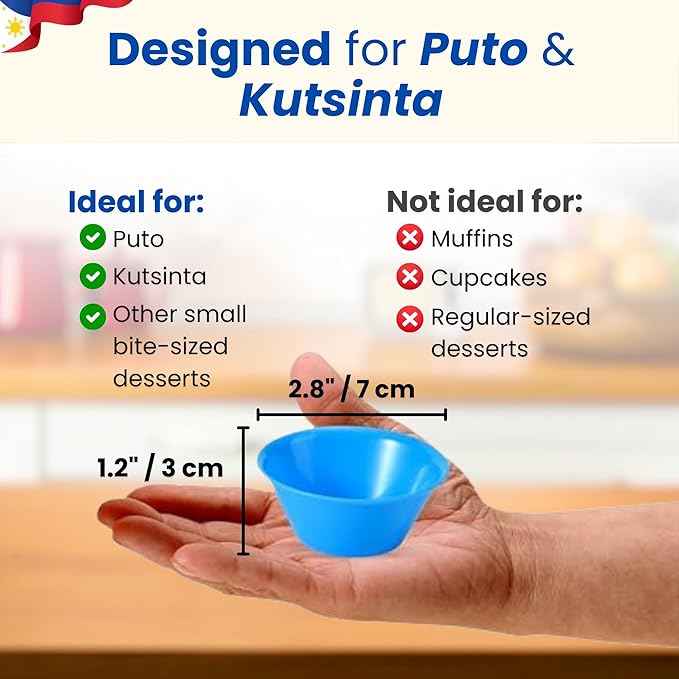 MEDIUM Size (2.8" x 1.2") 40 Pcs Puto Molder Filipino with Pouring Measuring Cup - Kutsinta Molder for Baking - Puto Mold Cups for Steamer - Filipino Plastic Molds for Desserts