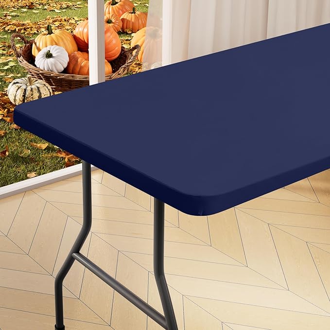 homing Rectangle Table Cloth Cover, Waterproof Polyester Elastic Fitted Tablecloth, Fits for 4 Foot Folding Tables, Washable Table Protector for Picnic, Camping, Outdoor (Navy Blue, 24" x 48")