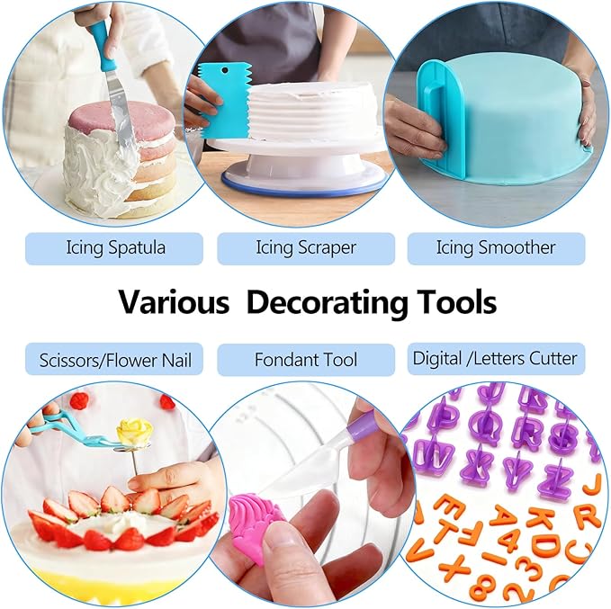 722pcs Cake Decorating Kit - Baking Supplies with Springform Pans, Cake Rotating Turntable, Icing Piping Bags and frosting Tips Set - Cake Decorating Tools for Beginners