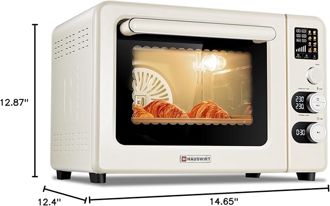 Hauswirt Toaster Oven Air Fryer, XL Large Convection Oven Countertop Rotisserie Chicken 42Qt 3-Tier for 5-8 People, 8 Mode Smart Toaster Stainless Steel 80°F - 500°F Quick & Even Crisp - Ivory