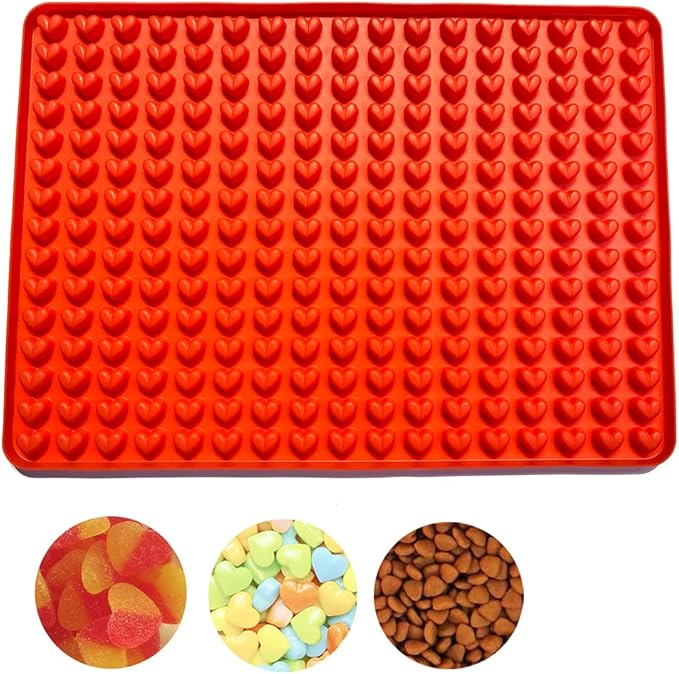 Newk 255 Cavity Pet Treats Mold, Mini Heart Shaped Gummy Mold for Chocolate Drops Mold, Dog Treats Pan, Candy Mold