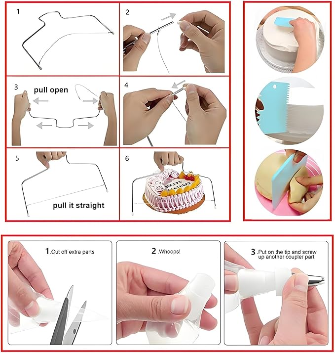 193 Pcs Cake Decorating Kit with Cake Turntable,Cake Leveler,24 Numbered Icing Tips,2 Spatulas,2 Couplers,3 Comb Scrapers,50 Pastry Bags,50 Paper Cupcake Liners,50 Cake Flags