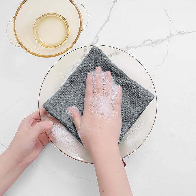 Homaxy 100% Cotton Waffle Weave Kitchen Dish Cloths, Ultra Soft Absorbent Quick Drying Dish Towels, 12 x 12 Inches, 12-Pack, Grey