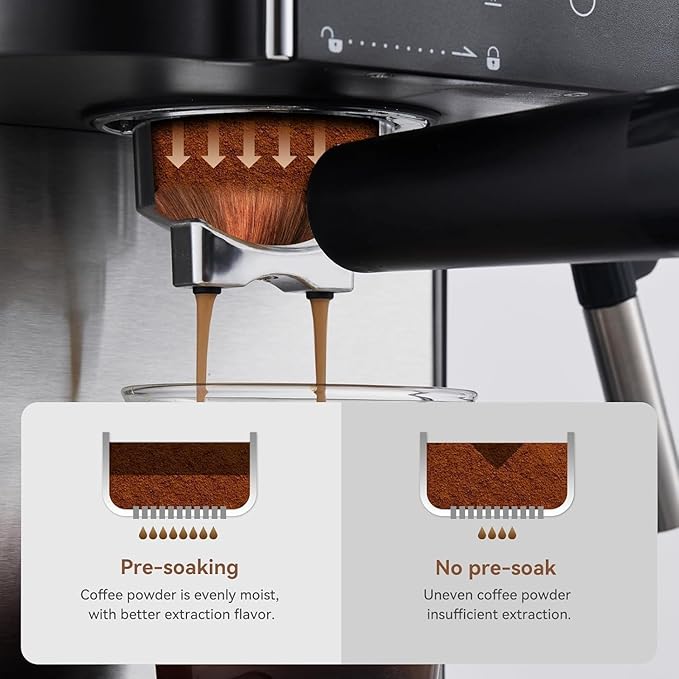 Espresso Machine 20 Bar, Professtional Espresso Coffee Maker with Milk Frother Steam Wand for Latte, Cappuccino, Espresso Maker with 1.8L Removable Water Tank, Gift for Dad or Mom