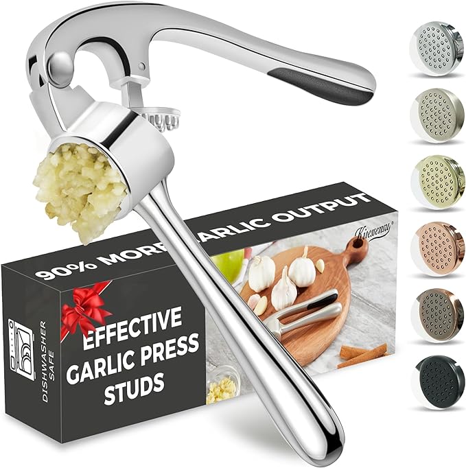 Premium Garlic Press, Professional Garlic Mincer, Easy to Squeeze and Clean, Rust Proof & Dishwasher Safe, Efficient Ginger Crusher - Sliver