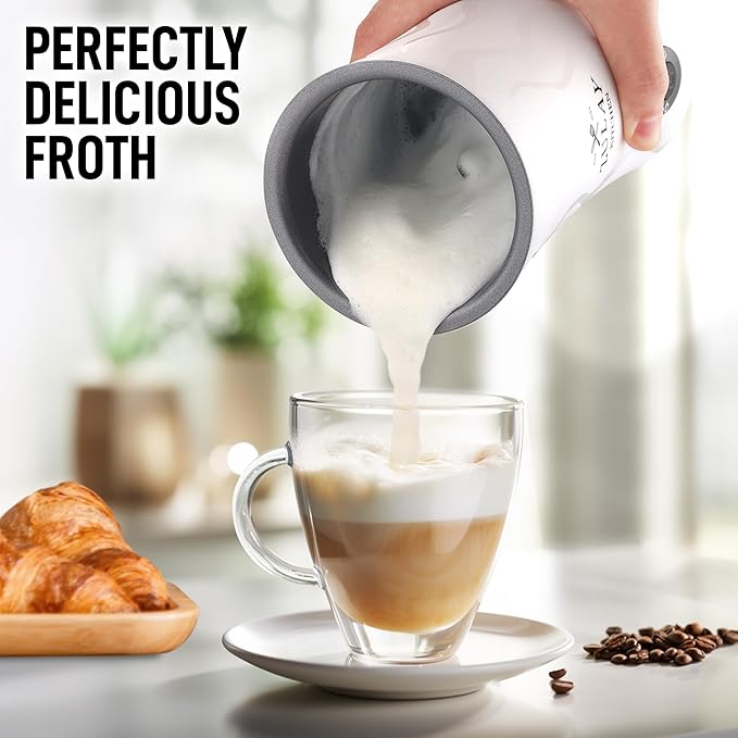 Zulay 4-in-1 Milk Frother and Steamer - Automatic Hot and Cold Foam Maker with Auto Shut Off & Temperature Control for Coffee, Latte, Cappuccino, Hot Chocolate - White