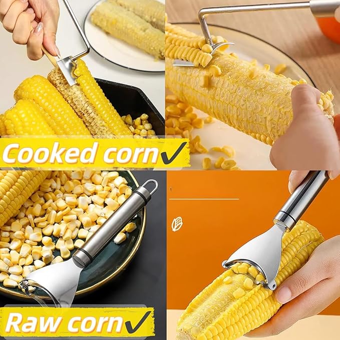 Corn Peeler 3PCS Stainless Steel Corn Peeler,Stripper Tool and Corn Holder Set 2025 Corn Planer Cutter Thresher Scraper,Peel Corn Cob Separator Quick