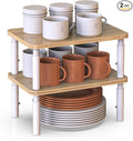 Cabinet Organizer Shelf, Spice Rack Set of 2 Kitchen Pantry Cupboard Shelves, Stackable, Height Adjustable, Natural Bamboo (11.7" Wx77.Dx6.57 H per Pack)