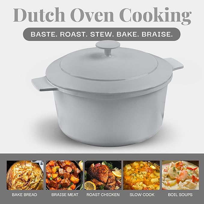 Gotham Steel 5 Qt Dutch Oven Pot with Lid, Nonstick Ceramic 10 in 1 Cooking Pot & Dutch Oven for Bread Baking, Lightweight, Oven & Dishwasher Safe – Gray