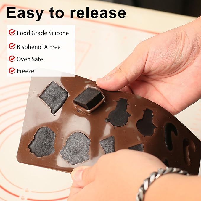 Chocolate Molds Silicone Christmas, Small Silicone Molds with 6 Shapes of Santa/Stockings/Tree/Candy Cane/Snowman/Xmas Box, Mini Candy Mold for Gummy/Fudge/Jelly/Fruit Snacks, 2 Pcs