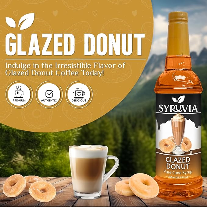Syruvia Glazed Donut & Butterscotch Coffee Syrup - 25.4 fl oz Premium Coffee Flavoring Syrup. No Coloring, Kosher, and Gluten-Free. Perfect for Drinks, Sodas, Shakes, Desserts, & More.