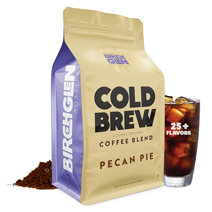 Birch Glen Roasters Cold Brew Coffee | Flavored Coarse Ground Coffee | Artisanal Roasting | 100% Arabica |1 LB | Pecan Pie