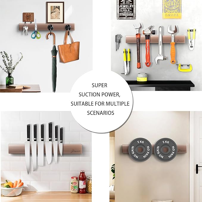 16 Inch Acacia Wood Magnetic Knife Holder Wall Mount - Heavy Duty Knife Magnet Strip for Refrigerator, Kitchen Cabinet & Countertop Storage