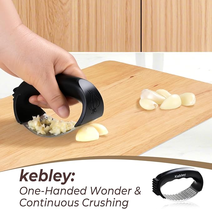Garlic Press Rocker Stainless Steel Garlic Crusher, Mincer and Chopper with Peeler and Scraper,brush, Easy Kitchen Gadget for Effortless Smashing