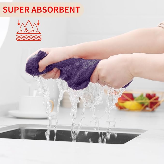 Homaxy 100% Cotton Waffle Weave Kitchen Dish Cloths, Ultra Soft Absorbent Quick Drying Dish Towels, 12 x 12 Inches, 8-Pack, Eggplant