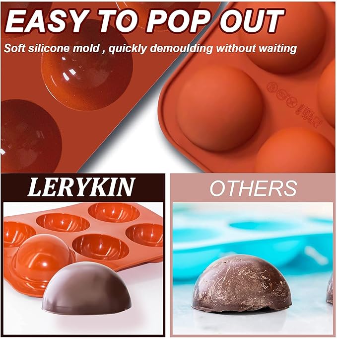 6 Holes Medium Semi Sphere Silicone Molds, 3 Packs Half Sphere Silicone Baking Molds for Making Chocolate, Cake, Jelly, Dome Mousse