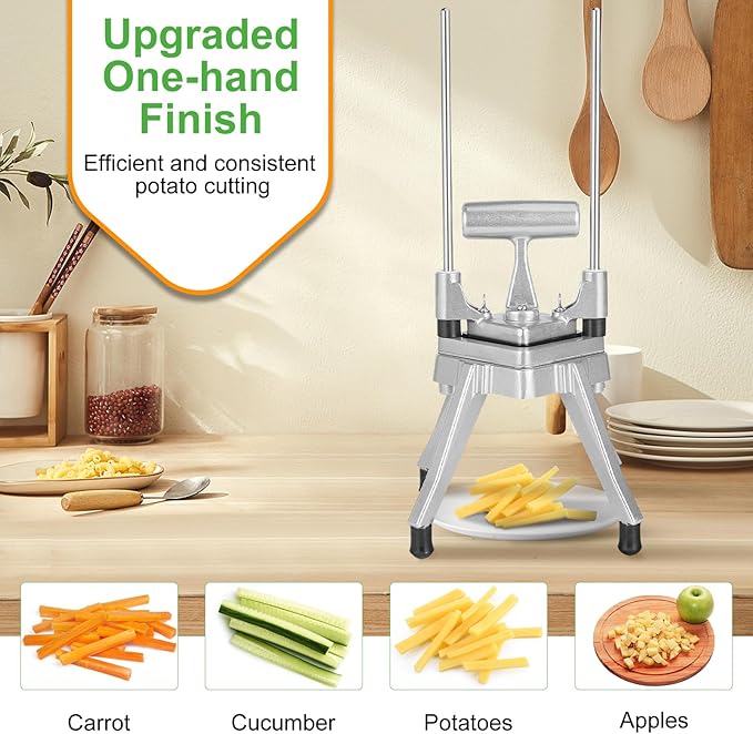 Commercial Vegetable Chopper & French Fry Cutter Stainless Steel - Includes 3 Blade Sizes (1/2",3/8",1/4")- Perfect for Home Kitchen or Restaurant Use - Dices, Slices & Chops Fruits and Potato