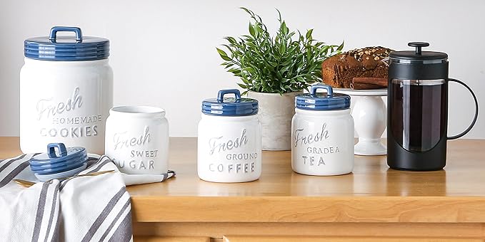 DII Kitchen Accessories Collection Ceramics, Jar Canister Set, Blue, 3