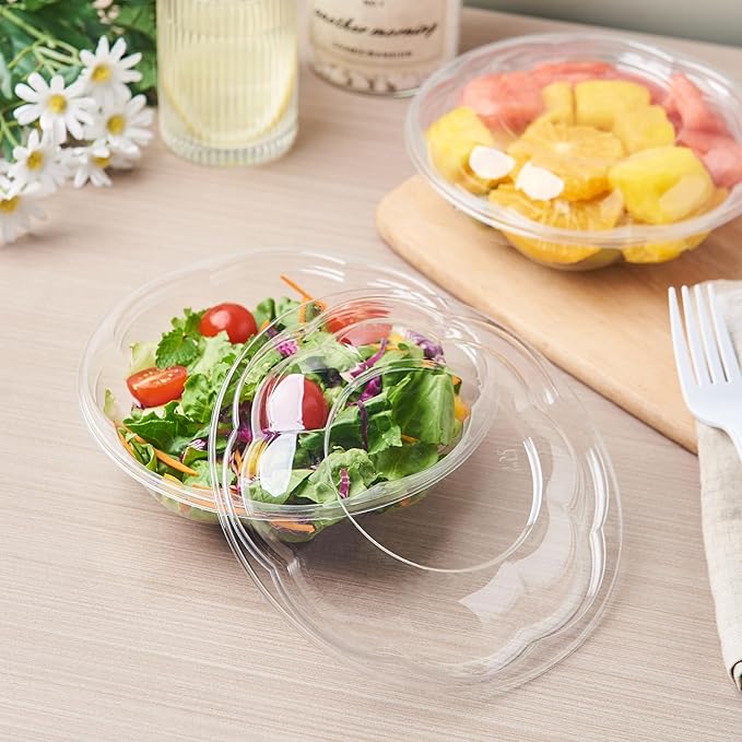[18 oz. 150 Sets Clear Plastic Salad Bowls with Airtight Lids Disposable To Go Mixing Containers Serving for Fruit, Quinoa, Lunch and Meal Prep