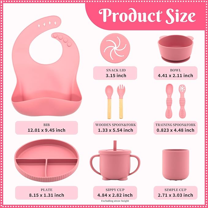 Silicone Baby Feeding Set, 10 Pcs, Baby Led Weaning Supplies, BPA Free, Red